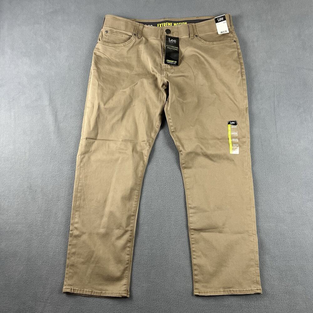 Lee Pants Mens 38X29 Biege Extreme Motion Stretch Straight Fit Tapered Casual